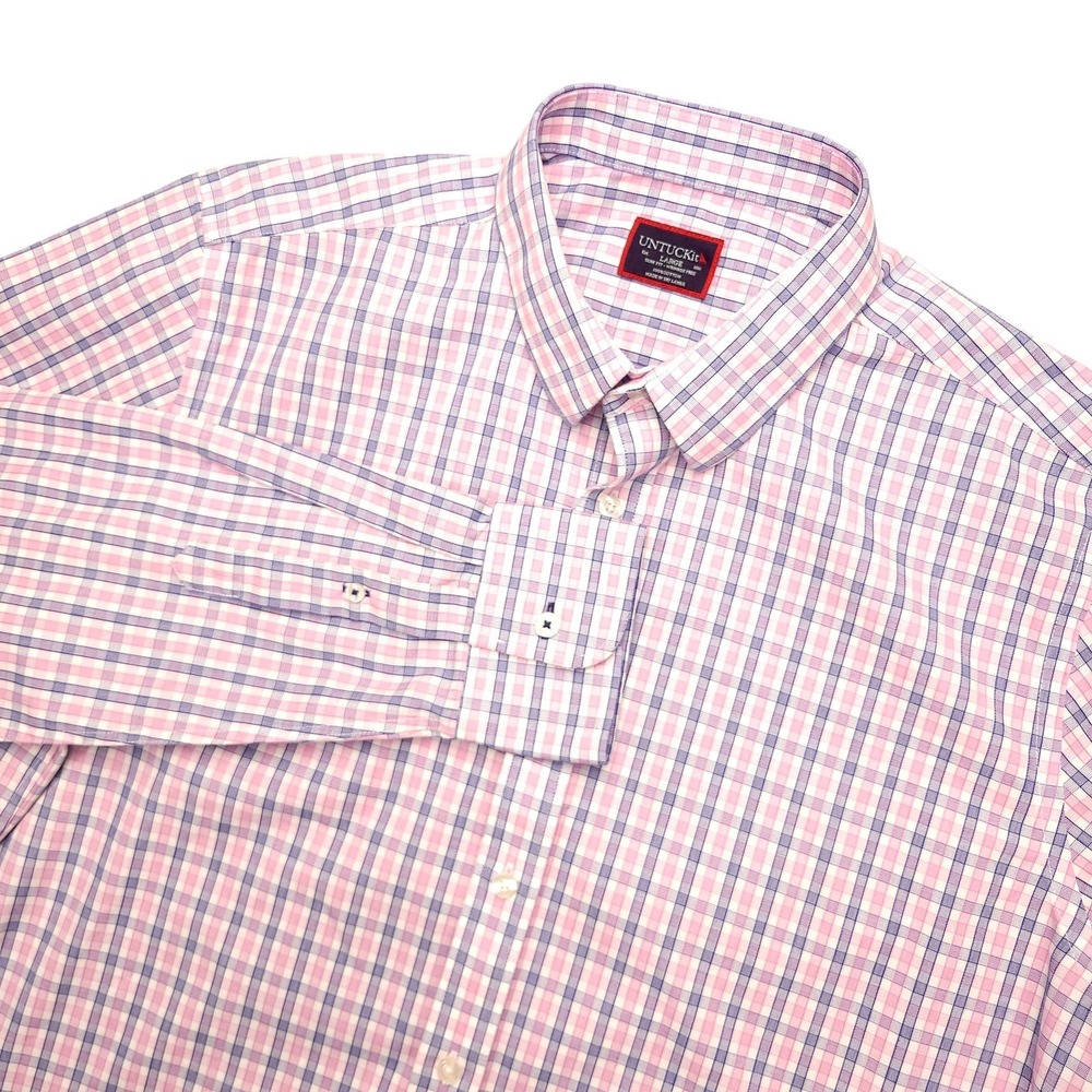 UNTUCKit Dolcetto Shirt Mens Large Pink Plaid Slim Fit‎ Wrinkle Free Button Down